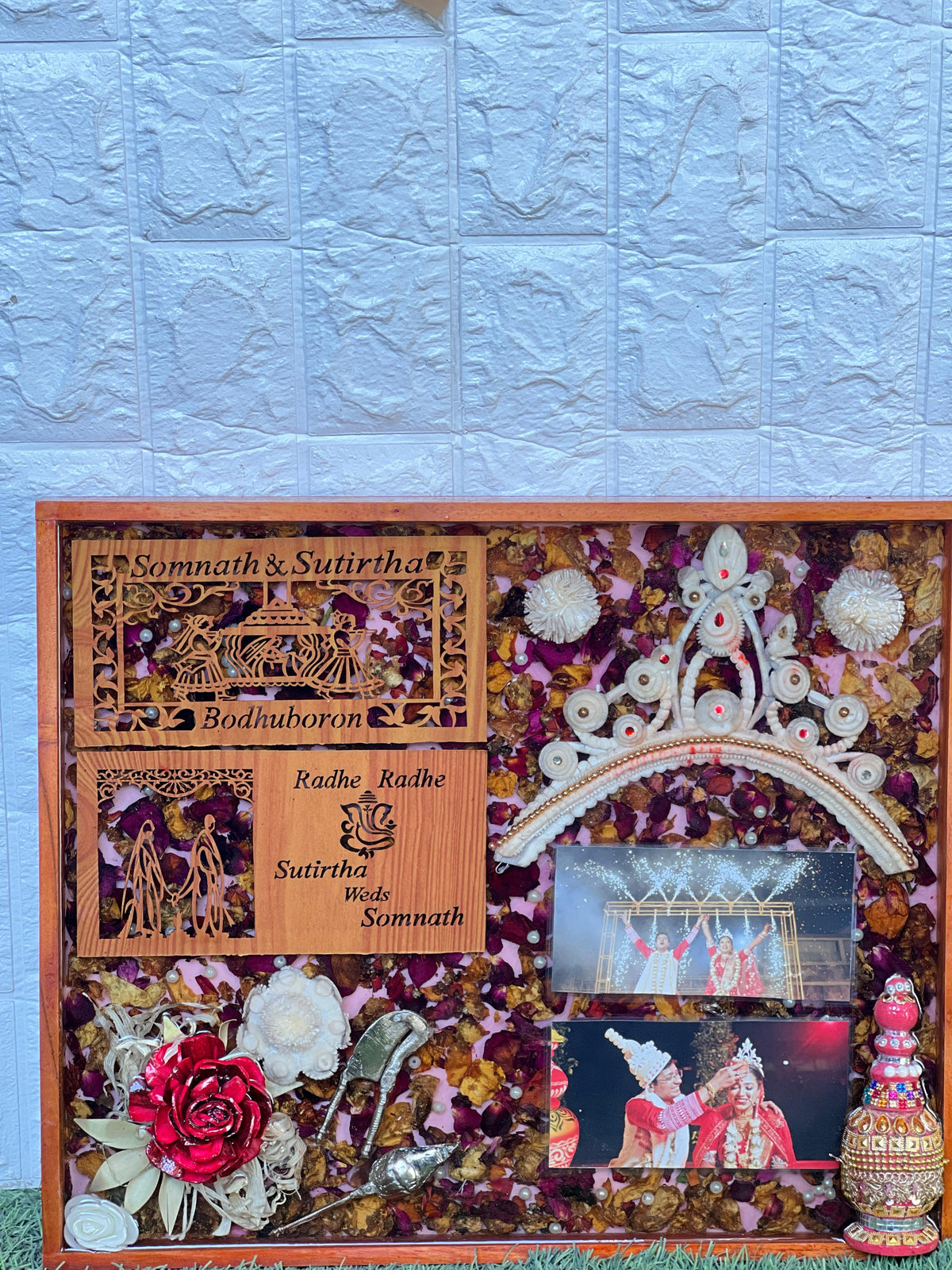 Resin 15 by 18 inch frame with Couple Card & Photo & other Stuff Varmala Preservation