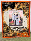 Resin 12 by 16 inch frame with Couple Photo & Head Band & tai also with Orchid Varmala Preservation