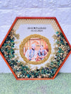 Resin 14inch Hexagonal Frame with Orchid Flowers With name & date with pearls border Varmala Preservation