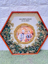 Resin 14inch Hexagonal Frame with Orchid Flowers With name & date with pearls border Varmala Preservation