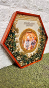 Resin 14inch Hexagonal Frame with Orchid Flowers With name & date with pearls border Varmala Preservation