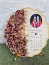 Resin 10 inch Round curve shape with name date & photo & metal stand  with calendar  Varmala Preservation