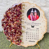 Resin 10 inch Round curve shape with name date & photo & metal stand  with calendar  Varmala Preservation