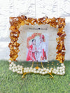 Resin 8inch square with couple photo & flowers petals with metal stand Varmala Preservation
