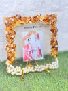 Resin 8inch square with couple photo & flowers petals with metal stand Varmala Preservation