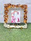Resin 8inch square with couple photo & flowers petals with metal stand Varmala Preservation