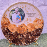 Resin 10 inch frame with half filled with petals one photo name date with metal stand Varmala Preservation
