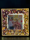 Resin 10 inch square wooden frame with led light connection one photo, flower name date and with 25th anniversary Varmala Preservation