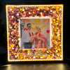 Resin 10 inch square wooden frame with led light connection one photo, flower name date and with 25th anniversary Varmala Preservation