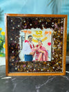 Resin 10 inch square wooden frame with led light connection one photo, flower name date and with 25th anniversary Varmala Preservation