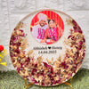 Resin 8inch round with Flowers petals & Couple Name & date with Photo Metal stand Varmala Preservation