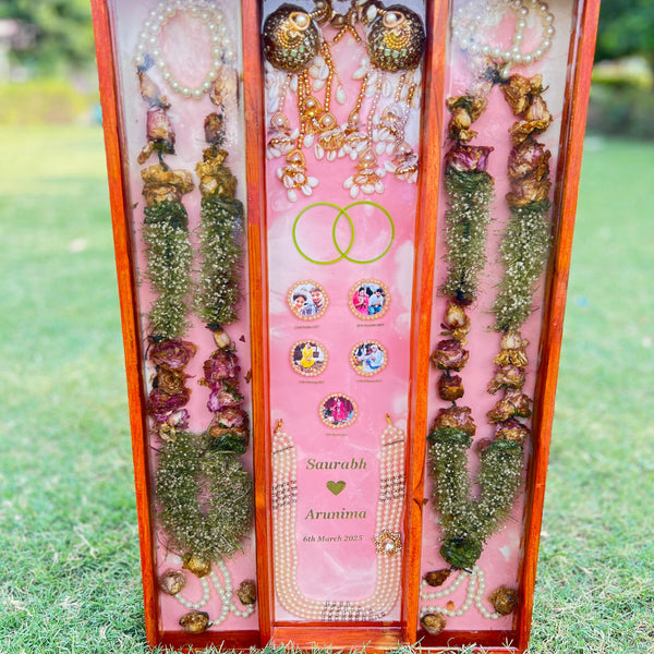 Resin Full Varmala Preservation with Couple Photo & Name date with Kantha & Keleera Varmala Preservation