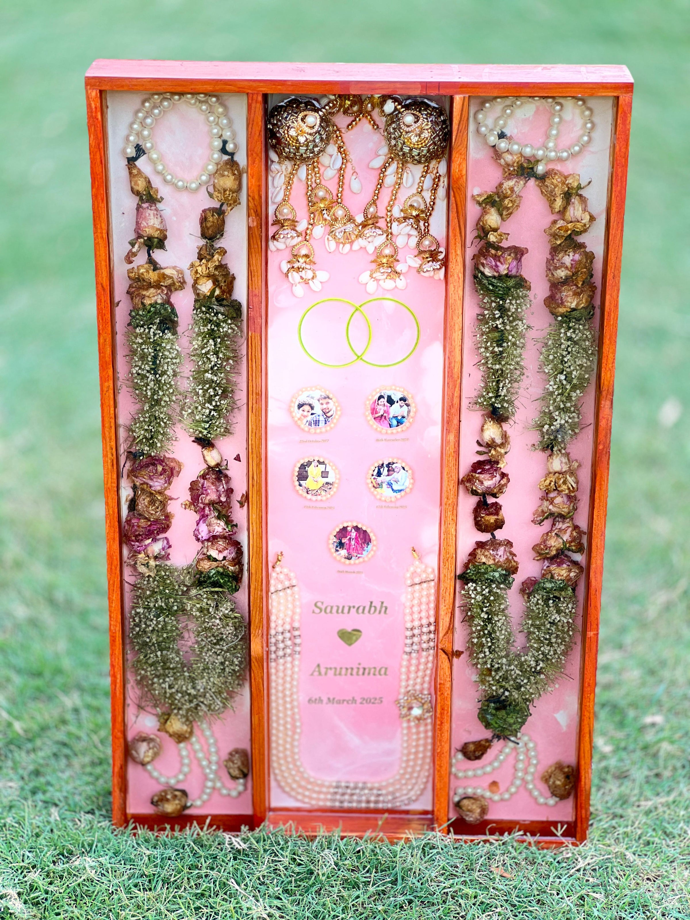 Resin Full Varmala Preservation with Couple Photo & Name date with Kantha & Keleera Varmala Preservation