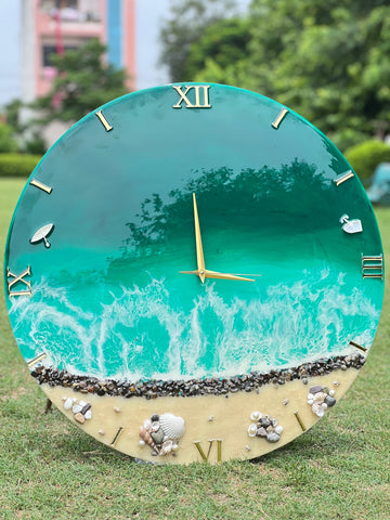 Premium Green Ocean wuth waves Resin Wall Clock 27 inch