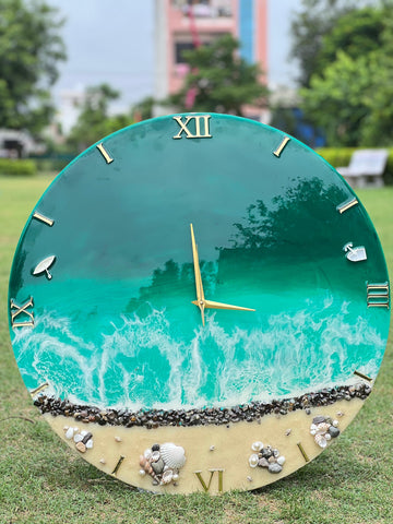 Premium Green Ocean wuth waves Resin Wall Clock 27 inch