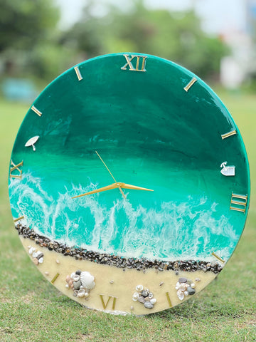 Premium Green Ocean wuth waves Resin Wall Clock 27 inch