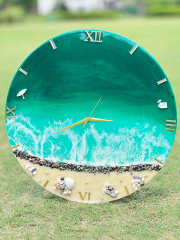 Premium Green Ocean wuth waves Resin Wall Clock 27 inch