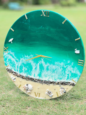 Premium Green Ocean wuth waves Resin Wall Clock 27 inch