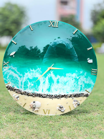 Premium Green Ocean wuth waves Resin Wall Clock 27 inch