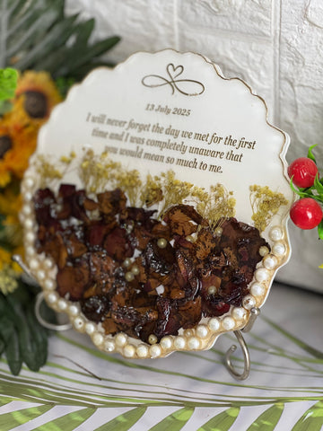 Resin 8inch vurve shape with flowers & pearls border with Content Flowers Preservation