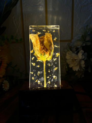 Resin Single Rose with LED Lamp Couple Name Single Flowers Preservation