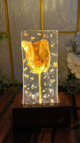 Resin Single Rose with LED Lamp Couple Name Single Flowers Preservation