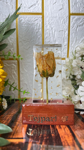 Resin Single Rose with LED Lamp Couple Name Single Flowers Preservation