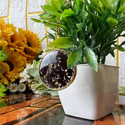 Resin Round Shape Golden Colour Pendent with Real Roses Petals Flowers Preservation