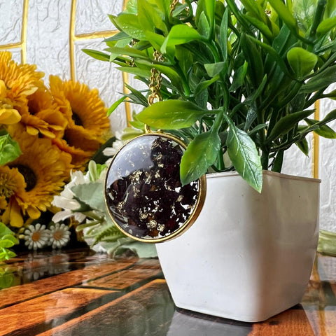 Resin Round Shape Golden Colour Pendent with Real Roses Petals Flowers Preservation