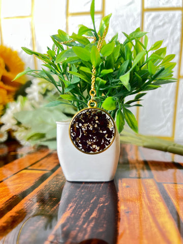 Resin Round Shape Golden Colour Pendent with Real Roses Petals Flowers Preservation