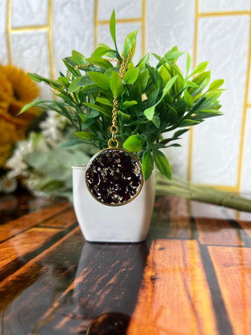 Resin Round Shape Golden Colour Pendent with Real Roses Petals Flowers Preservation