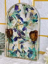 Resin Arch Shape Block with infinity sign & Butterfly's Sign With Flowers / Resin completely Pendent set with Real Roses Petals Flowers Preservation