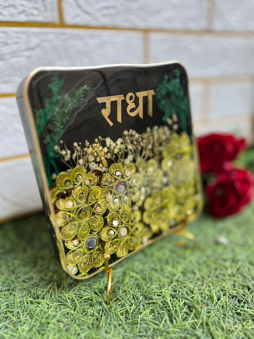 Resin 6inch squre Block With God Blessing Flowers Memories Flowers Preservation