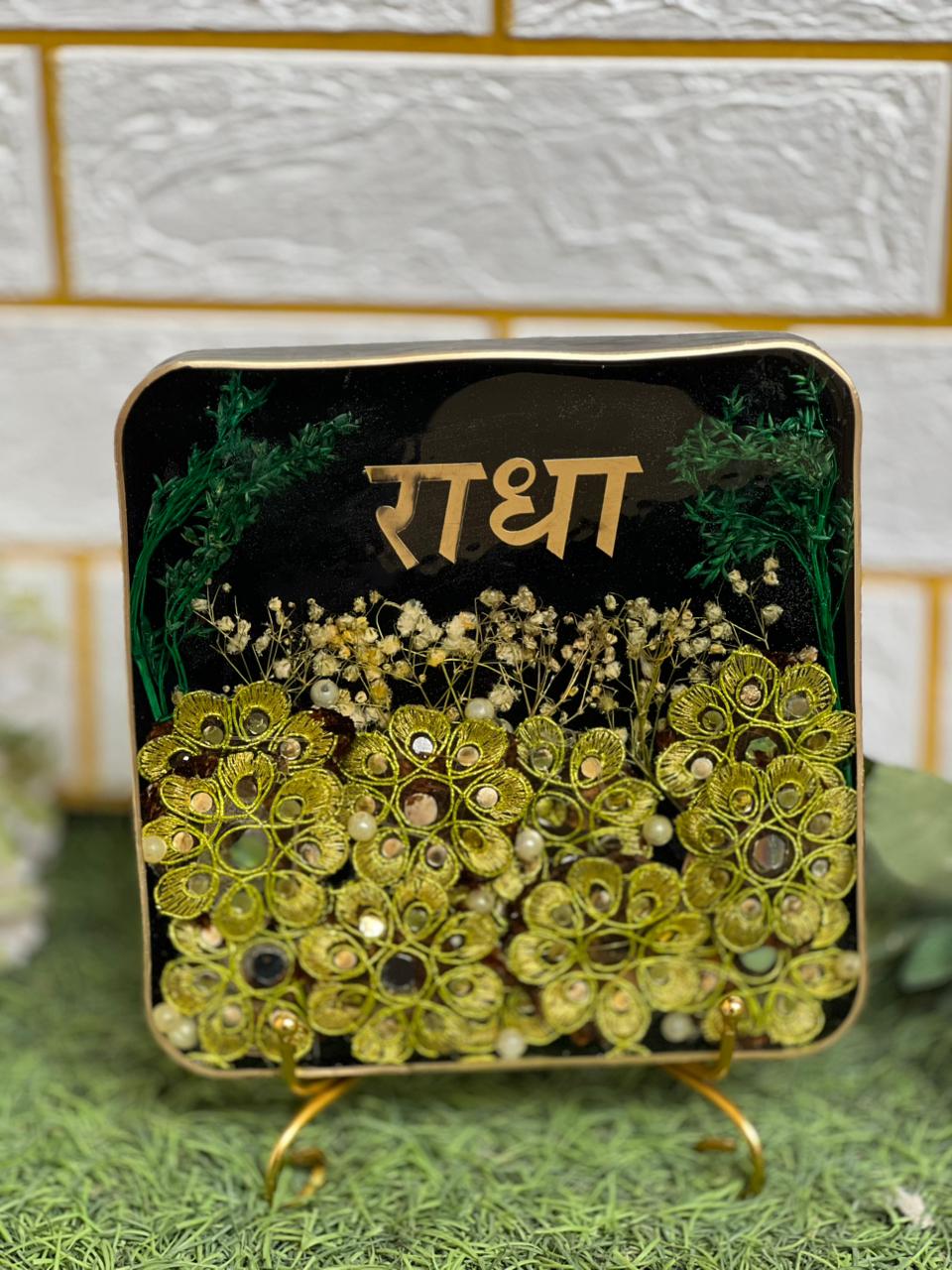 Resin 6inch squre Block With God Blessing Flowers Memories Flowers Preservation