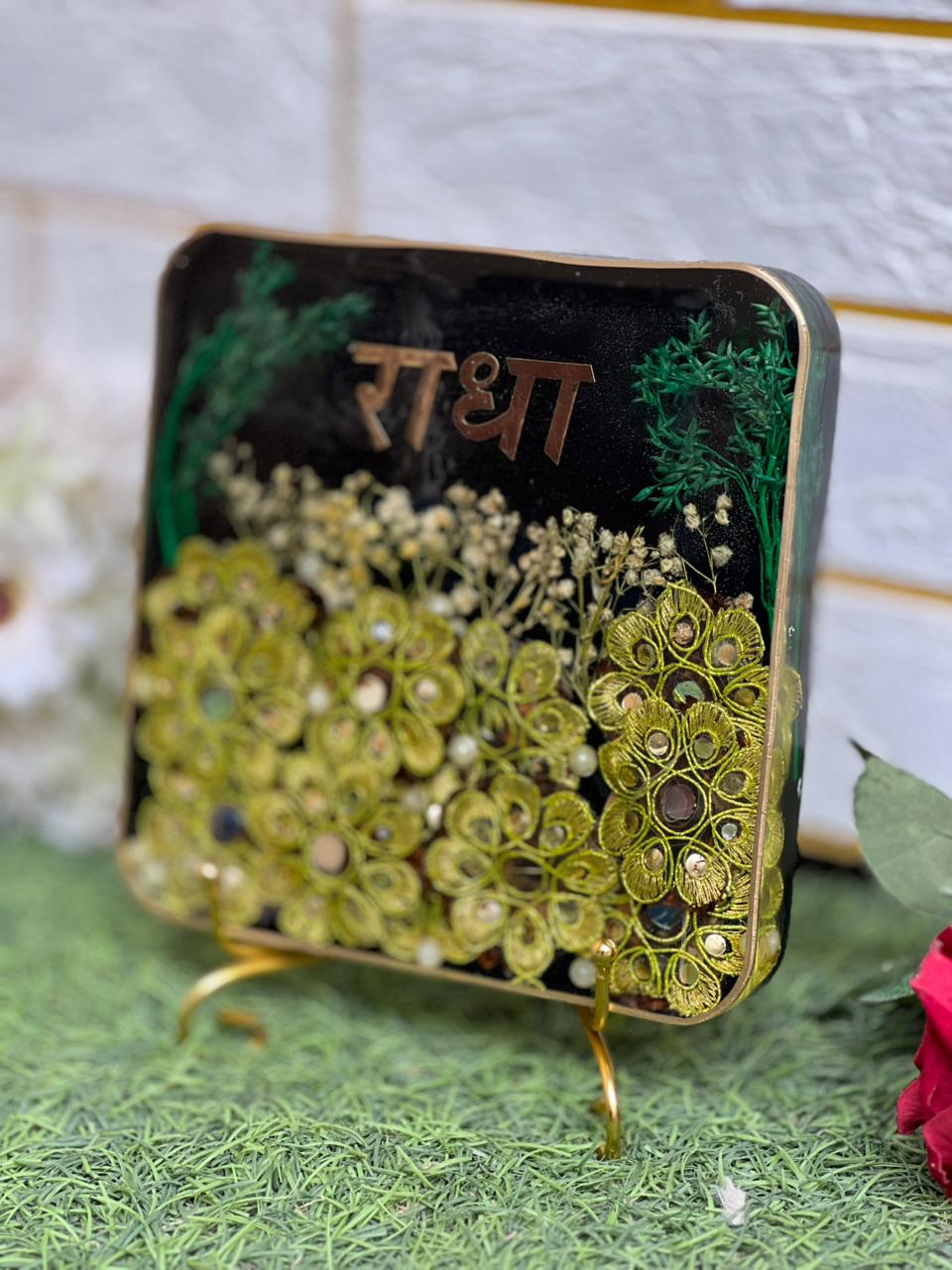 Resin 6inch squre Block With God Blessing Flowers Memories Flowers Preservation
