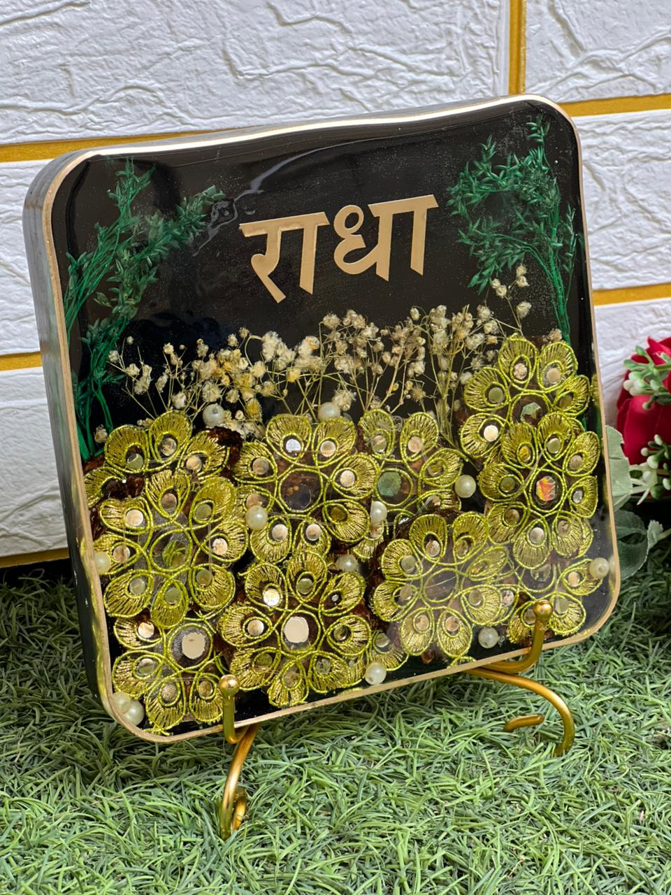 Resin 6inch squre Block With God Blessing Flowers Memories Flowers Preservation