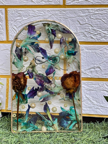Resin Arch Shape Block with infinity sign & Butterfly's Sign With Flowers / Resin completely Pendent set with Real Roses Petals Flowers Preservation