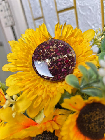 Resin Round Keychain with text & Real roses Petals Flowers Preservation