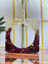 Resin Red roses petals squre shape Plantter with Pearls Flowers Preservation