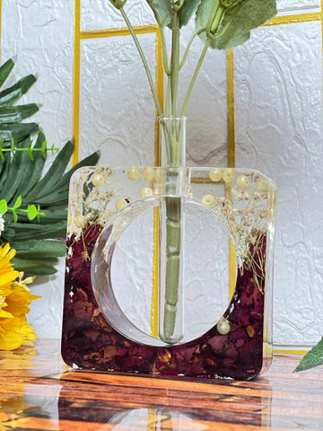 Resin Red roses petals squre shape Plantter with Pearls Flowers Preservation