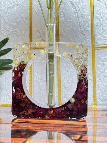 Resin Red roses petals squre shape Plantter with Pearls Flowers Preservation
