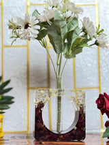 Resin Red roses petals squre shape Plantter with Pearls Flowers Preservation