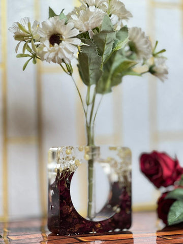Resin Red roses petals squre shape Plantter with Pearls Flowers Preservation