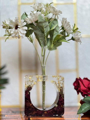 Resin Red roses petals squre shape Plantter with Pearls Flowers Preservation