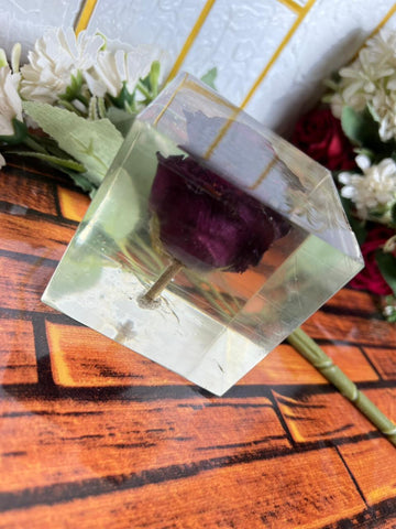 Resin Single rose with squre block of life time memoirs Flowers Preservation