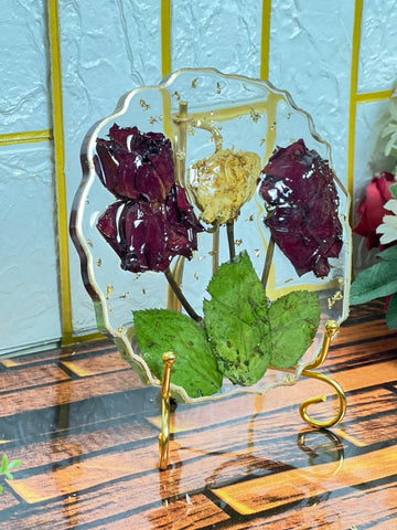 Resin 6inch round curve shapw with life time memorizes Flowers Preservation