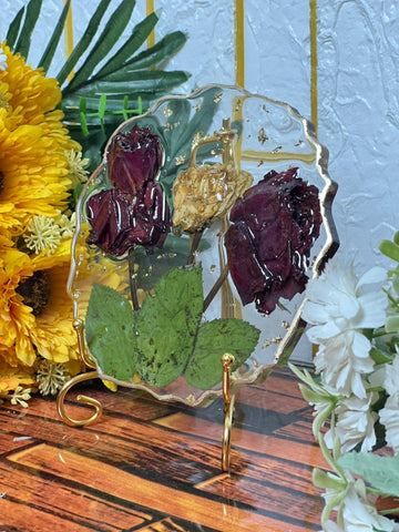 Resin 6inch round curve shapw with life time memorizes Flowers Preservation