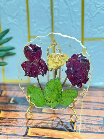 Resin 6inch round curve shapw with life time memorizes Flowers Preservation