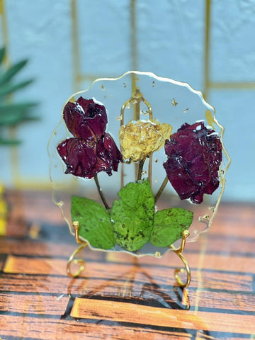 Resin 6inch round curve shapw with life time memorizes Flowers Preservation