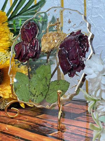 Resin 6inch round curve shapw with life time memorizes Flowers Preservation